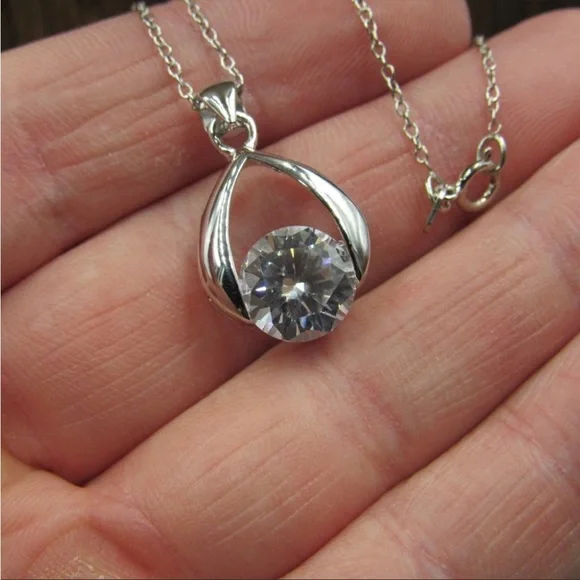 16” Sterling Silver Round Cubic Zirconia Necklace - Picture 2 of 5